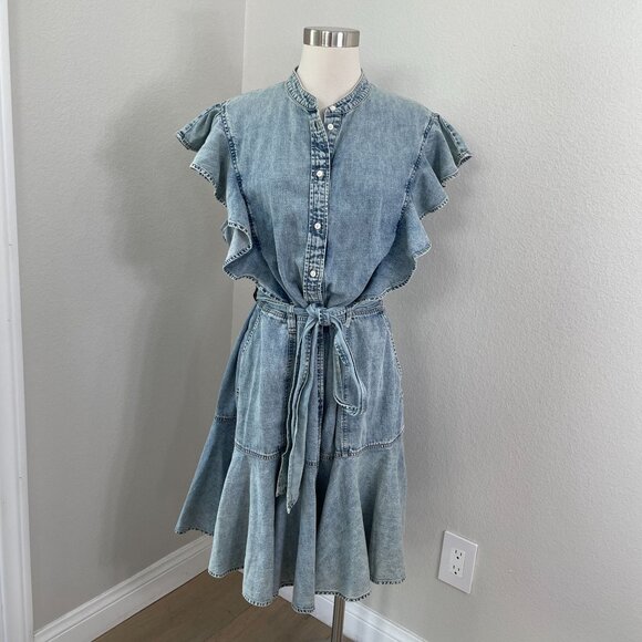 Lauren Ralph Lauren Dresses & Skirts - Lauren Ralph Lauren Womens 16 Dress Belted Denim Flutter Sleeve Shirtdress